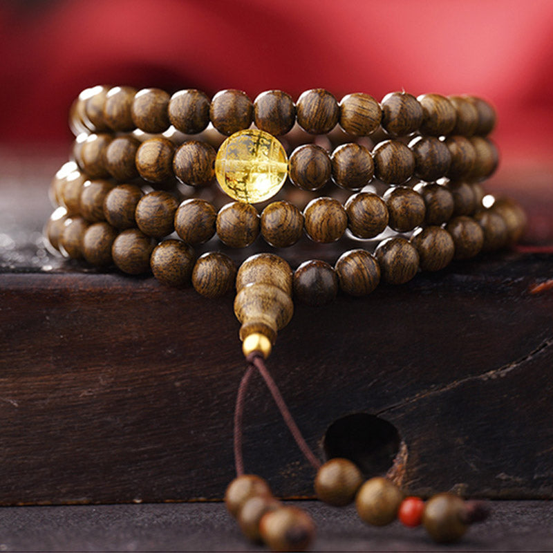KarmaRipple's 108 Mala Beadwork 999 Gold Brunei Agarwood Heart Sutra Amber Red Agate Strength Meditation Bracelet p1