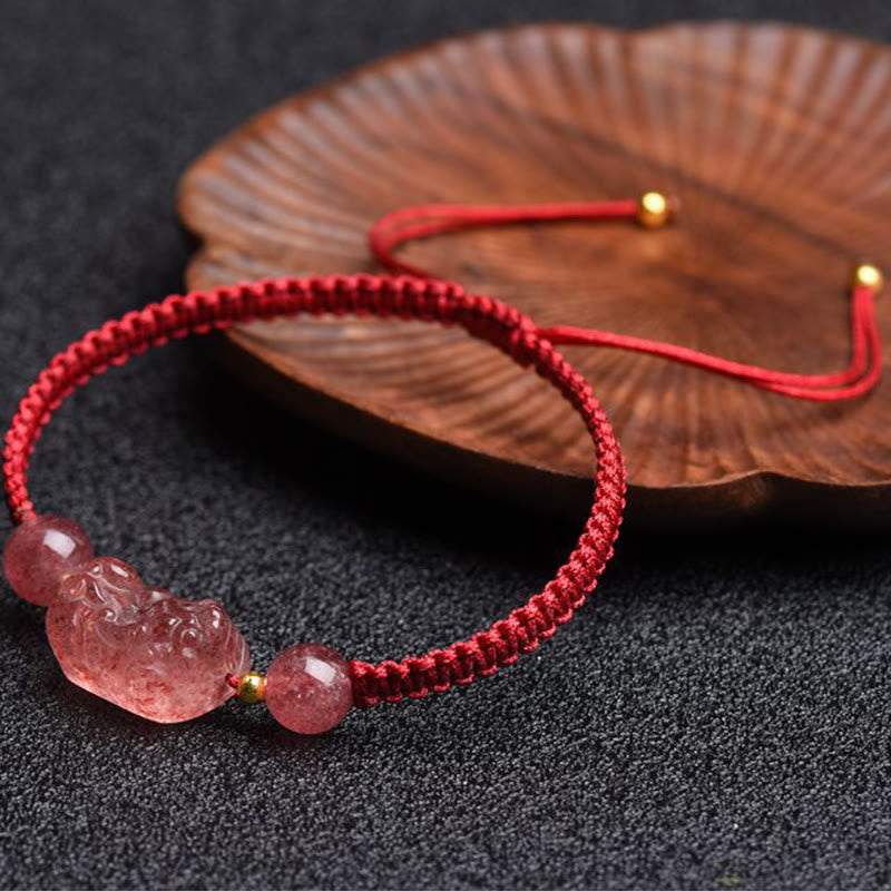 KarmaRipple's Authentic Strawberry Quartz PiXiu Fortunate Red String Bracelet p7