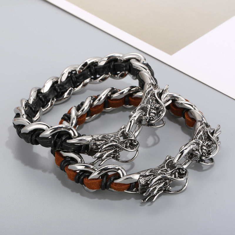 KarmaRipple's Dragon Leather Titanium Steel Protection Fortune Woven Bracelet p5