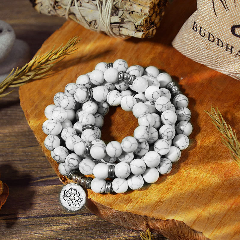 KarmaRipple's Ivory Turquoise Lotus Mala Balancing Bracelet p3