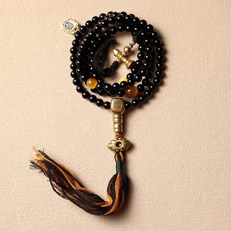 KarmaRipple's Tibetan 108 Mala Beadwork Black Onyx Tiger Eye Beadwork Nine Palaces Bagua Protection Bracelet p19