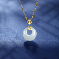 KarmaRipple's Ivory Jade Peace Buckle Blessings Fortune Pendant Necklace