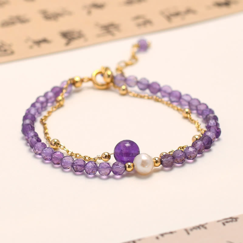 KarmaRipple's 14K Gold Plated Amethyst Gemstone Balancing Double Layer Chain Bracelet p3