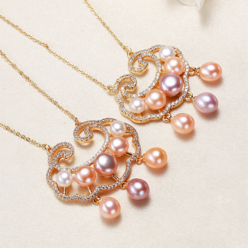KarmaRipple's 18K Gold Plated Authentic Pearl Chinese Lock Talisman Sincerity Pendant Necklace p9