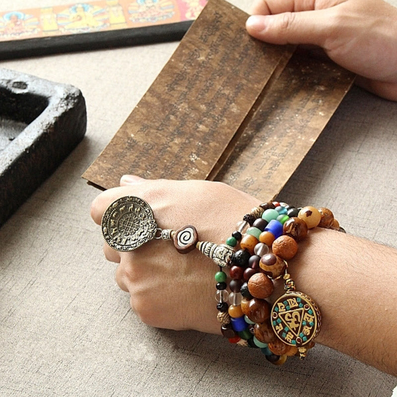 KarmaRipple's Tibet 108 Mala Beadwork Nine Palaces Bagua Bodhi Seed Yak Bone Vajra Balance Bracelet p13