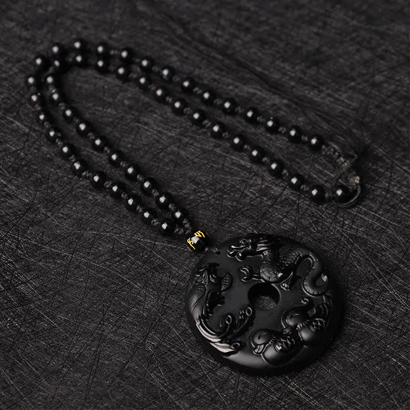 KarmaRipple's Black Obsidian Dragon Phoenix Mandarin Duck Fortune Protection Pendant Necklace p4