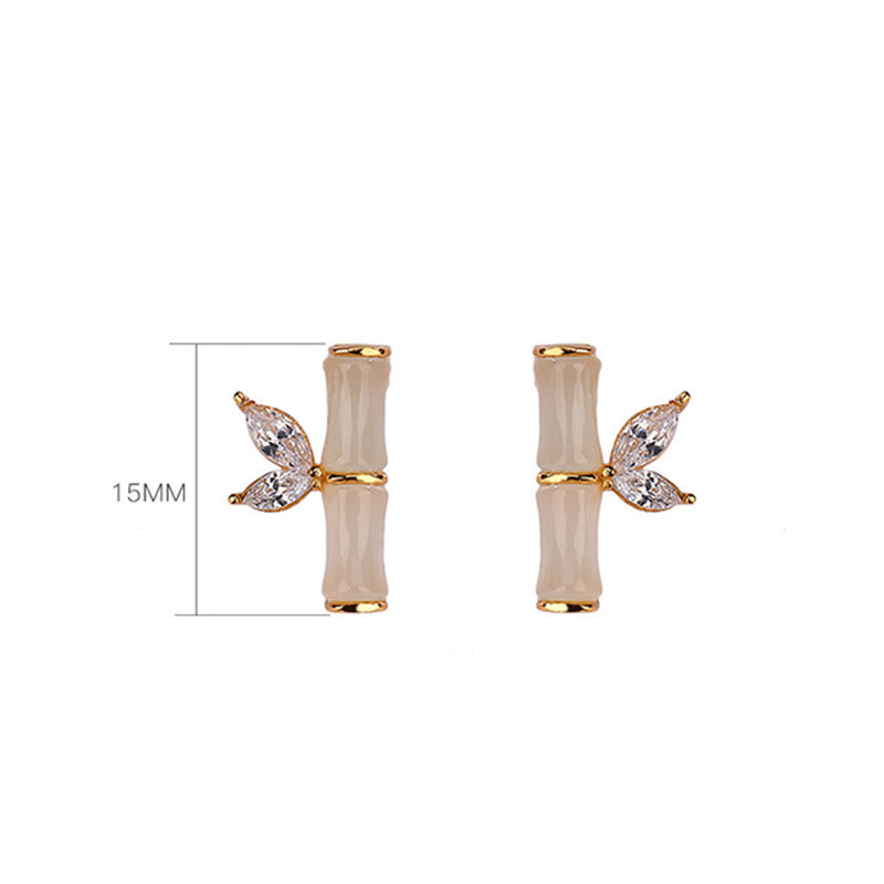 KarmaRipple's 925 Sterling Silver Hetian Cyan Jade Ivory Jade Red Agate Bamboo Pattern Fortune Stud Earrings p14