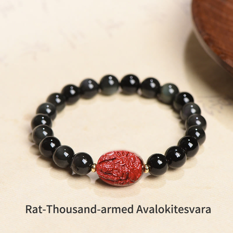 KarmaRipple's Chinese Zodiac Natal Buddha Authentic Black Obsidian Cinnabar Purification Bracelet p6