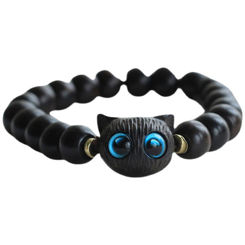 KarmaRipple's Ebony Wood Green Sandalwood Cute Cat Peace Bracelet p4
