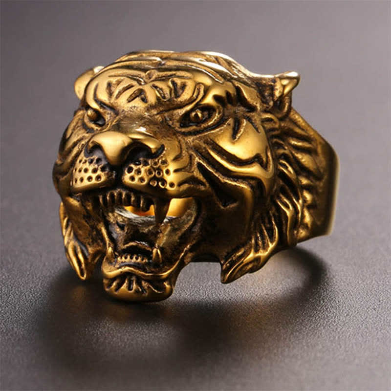 KarmaRipple's Men's Animal Tiger Head Titanium Steel Balance Calm Punk Rock Biker Ring p31