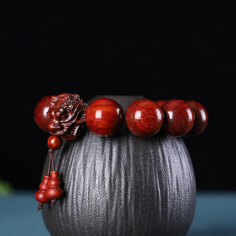 KarmaRipple's Rosewood Green Sandalwood Small Leaf Red Sandalwood Agarwood Dragon Carved Protection Bracelet p17
