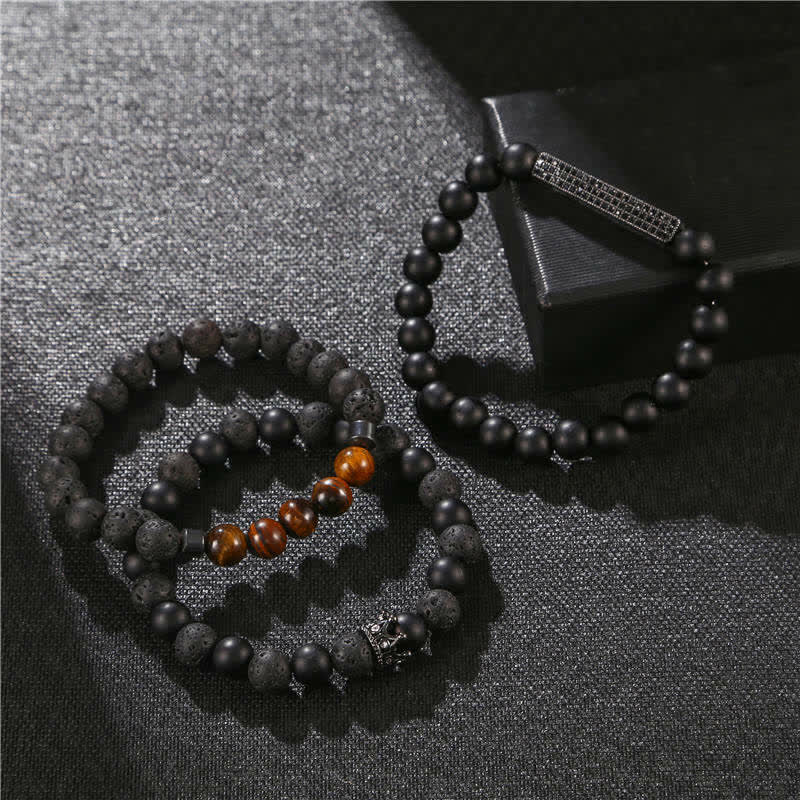 KarmaRipple's 3Pcs Frosted Stone Lava Rock Tiger Eye Activate Bracelet p6