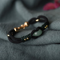 KarmaRipple's Tibetan Jade Fortunate Black Rope Pair Bracelet