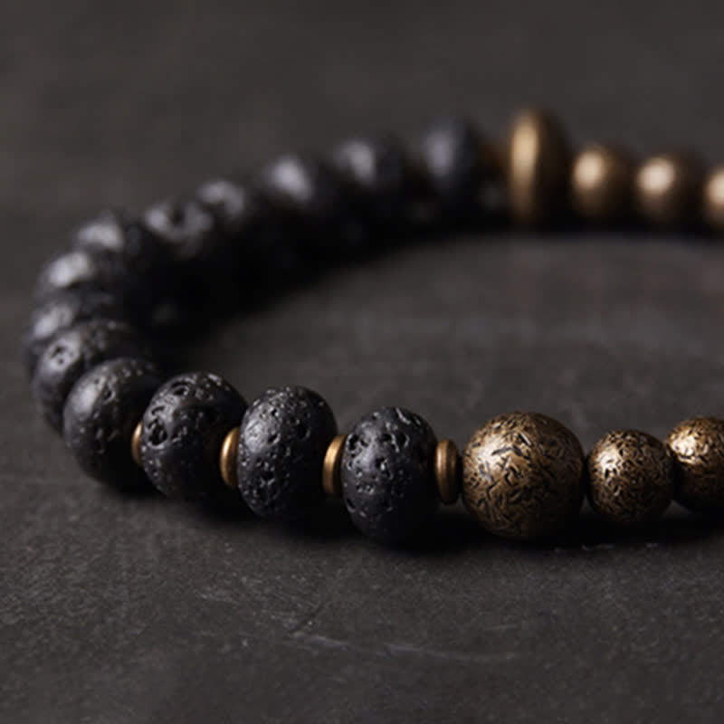 KarmaRipple's Lava Rock Stone Bronze Balance Cuff Bracelet Bangle p8