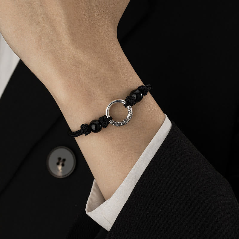 KarmaRipple's 925 Sterling Silver Black Onyx Peace Buckle Protection Bracelet p4