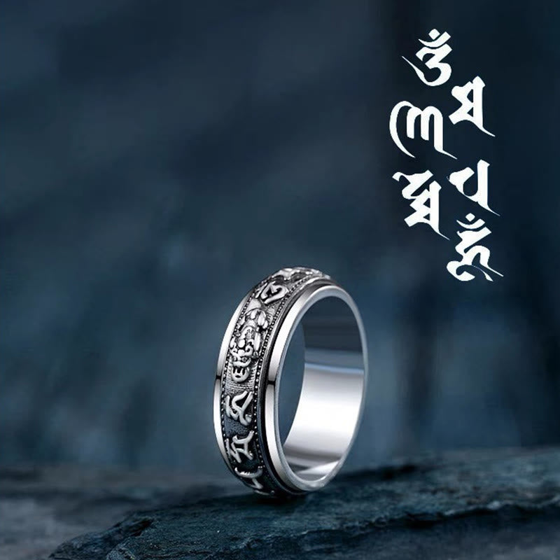 KarmaRipple's Tibetan Om Mani Padme Hum PiXiu Engraved Wealth Fortune Rotatable Ring p18
