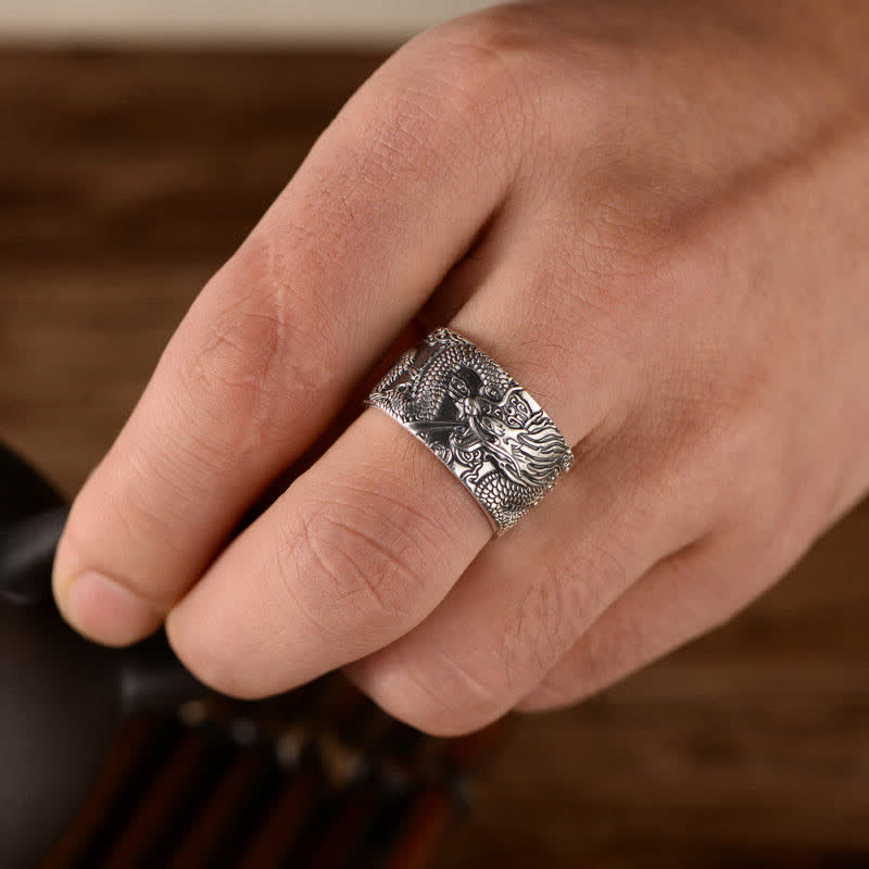 KarmaRipple's 999 Sterling Silver Dragon Carved Pattern Protection Success Ring p3
