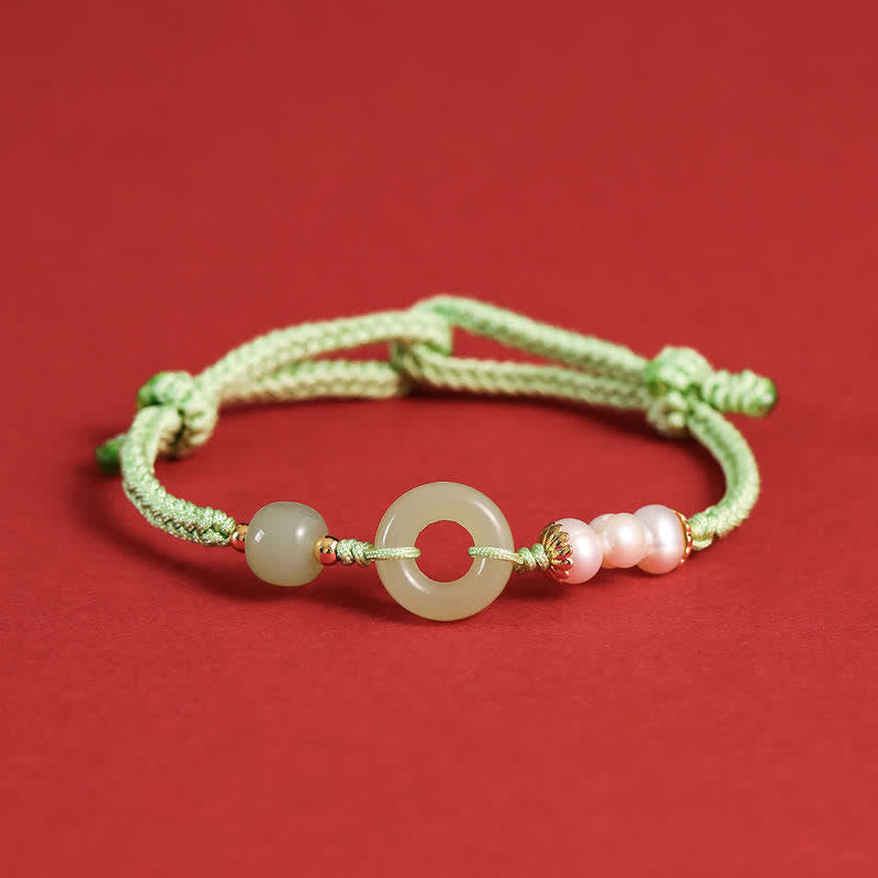 KarmaRipple's Authentic Hetian Jade Pearl Peace Buckle Fortune Bracelet p23