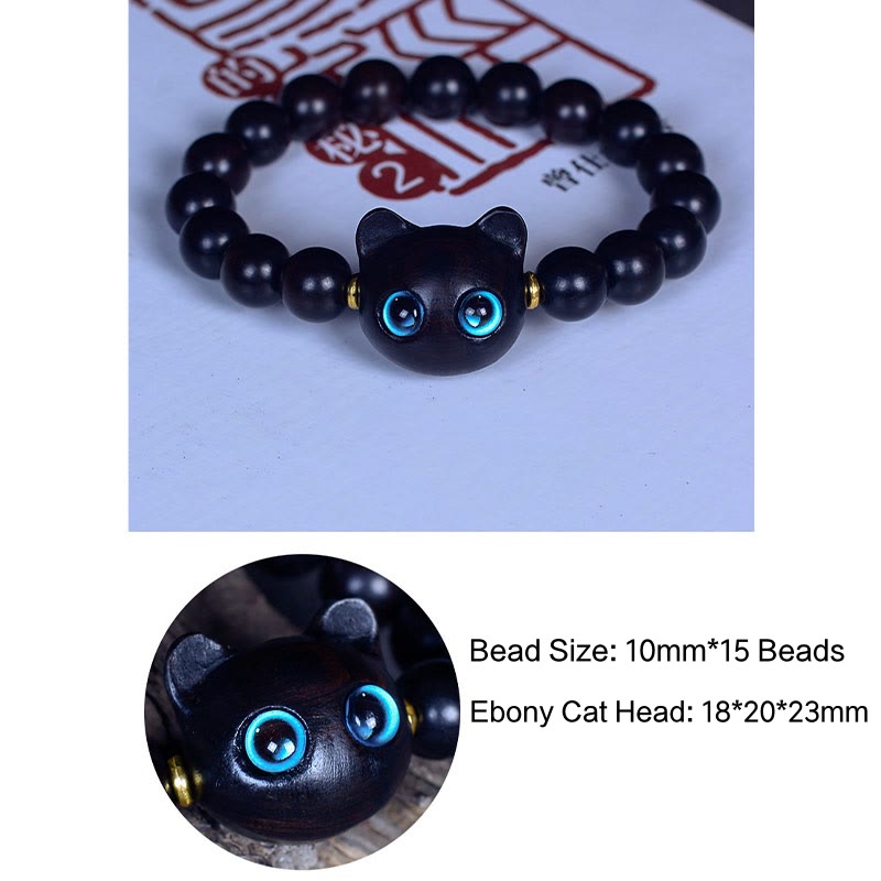 KarmaRipple's Ebony Wood Liuli Glass Lovely Cat Peace Balance Bracelet p14