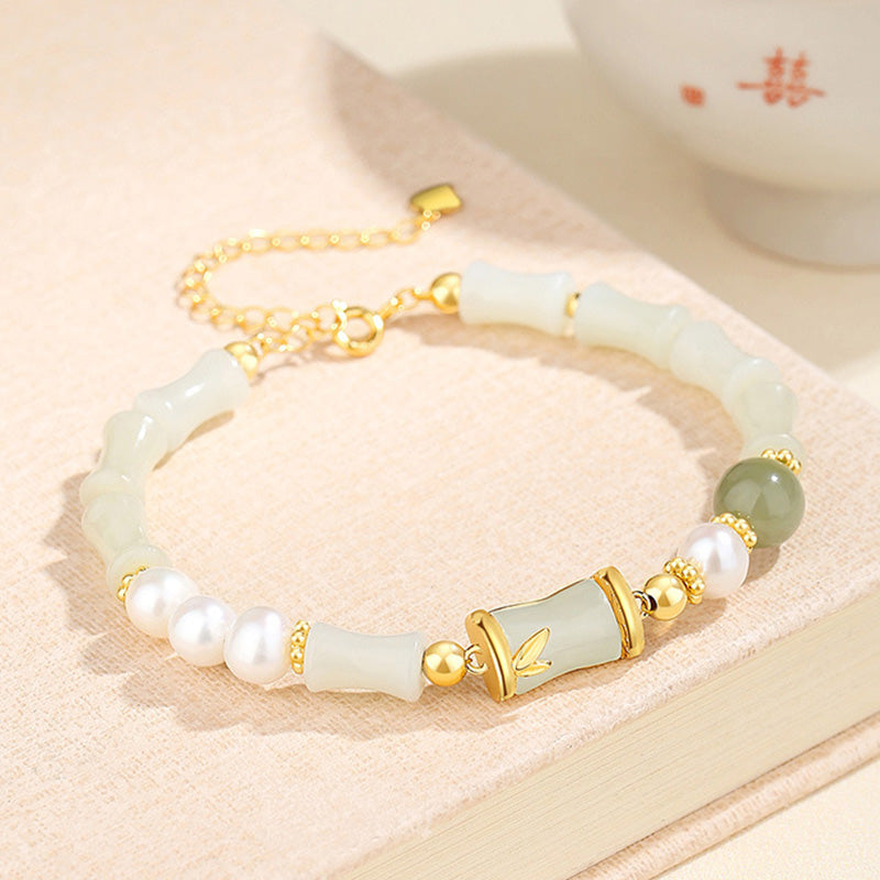 KarmaRipple's 925 Sterling Silver Authentic Hetian Ivory Jade Bamboo Fortune Blessing Bracelet p2
