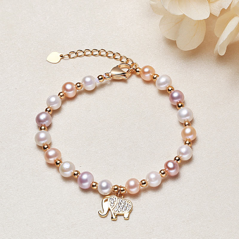 KarmaRipple's 18K Gold Plated Pearl Elephant Zircon Talisman Sincerity Bracelet p1