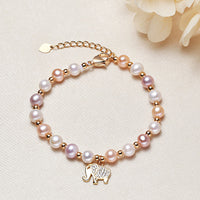 KarmaRipple's 18K Gold Plated Pearl Elephant Zircon Talisman Sincerity Bracelet