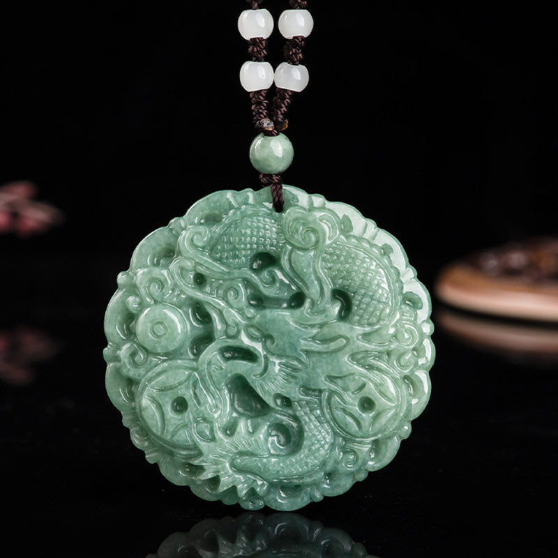 KarmaRipple's Chinese Zodiac Dragon Jade Fortune Pendant String Necklace p6