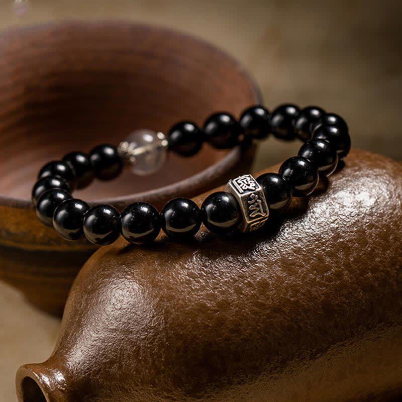 KarmaRipple's Chinese Zodiac Natal Buddha 925 Sterling Silver Black Obsidian Moonstone Strength Bracelet p14
