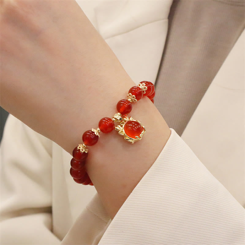 KarmaRipple's Year of the Dragon Red Agate Jade Peace Buckle Fu Character Success Bracelet ( p17