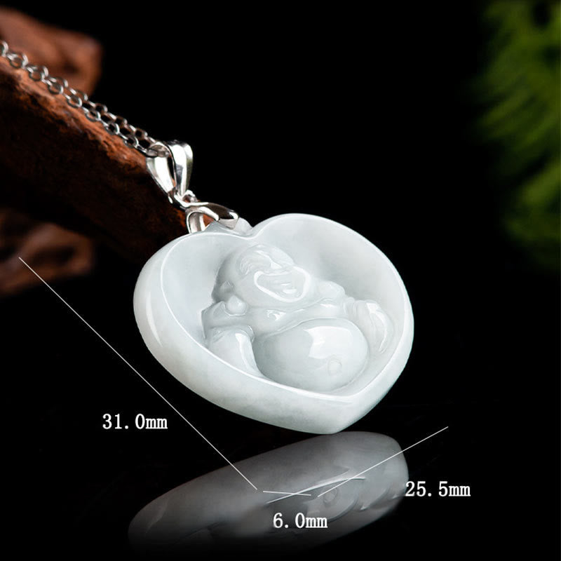 KarmaRipple's 925 Sterling Silver Laughing Buddha Ivory Jade Fortune Blessing Pendant Necklace p9