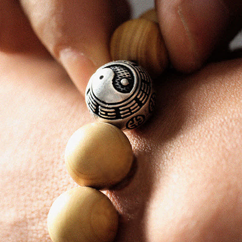 KarmaRipple's Tibet Peach Wood Lotus Cinnabar Bagua Yin Yang Fortune Wealth Bracelet p10