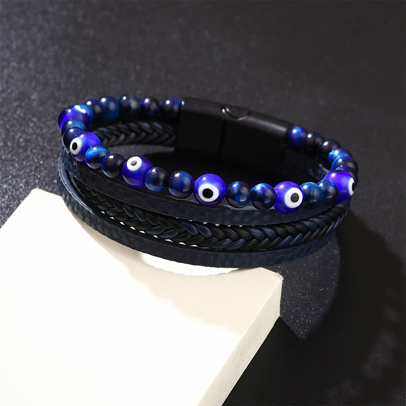 KarmaRipple's Evil Eye Tiger Eye Protection Beaded Multilayered Woven Bracelet p7