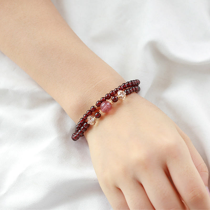 KarmaRipple's 14K Gold Plated Authentic Garnet Strawberry Quartz Stability Double Wrap Bracelet p12