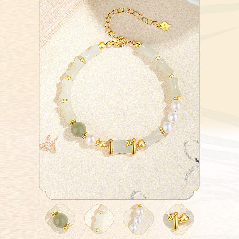 KarmaRipple's 925 Sterling Silver Authentic Hetian Ivory Jade Bamboo Fortune Blessing Bracelet p11