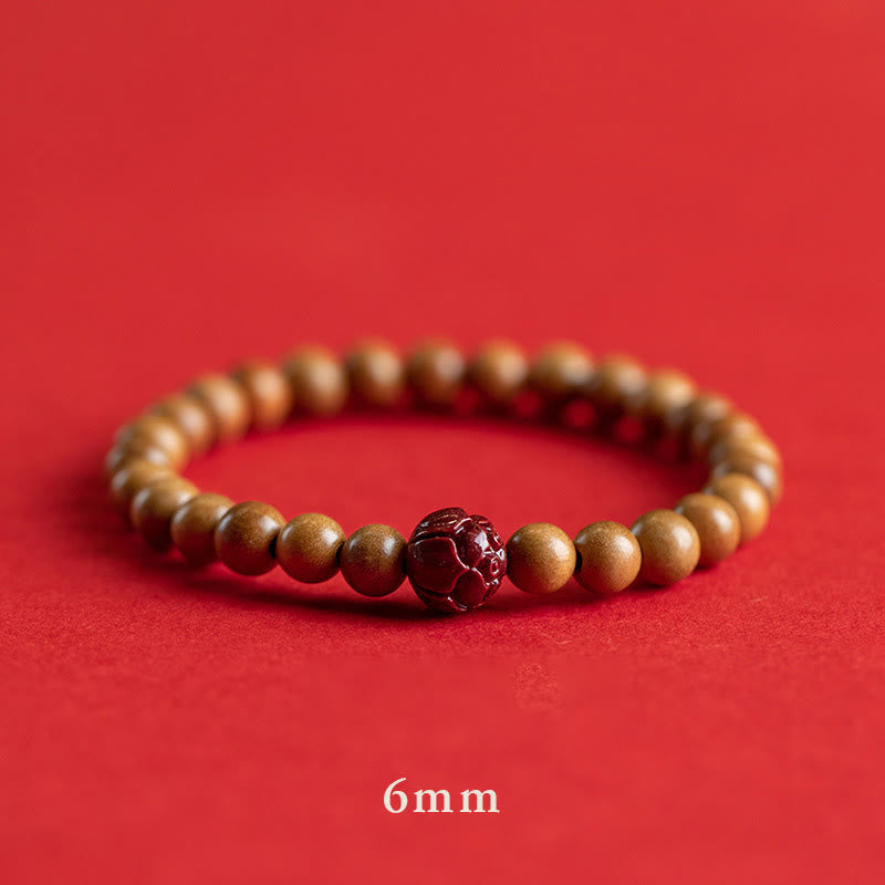 KarmaRipple's Peach Wood Lotus Cinnabar Fortune Wealth Bracelet p3
