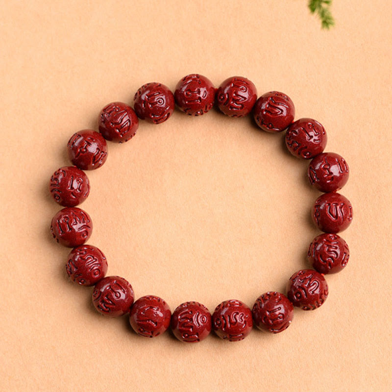 KarmaRipple's Authentic Cinnabar Om Mani Padme Hum Fret Pattern Lotus Blessing Bracelet p5
