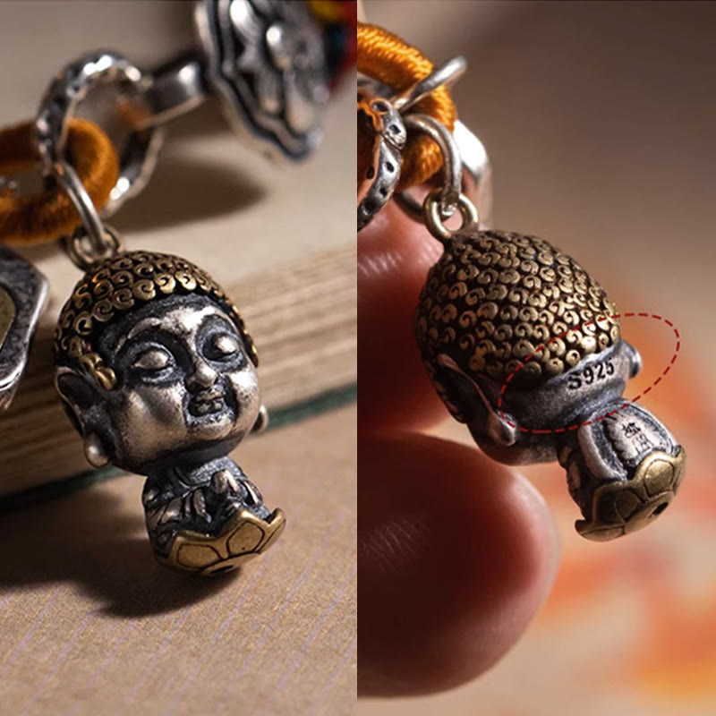 KarmaRipple's Handmade Tibetan 925 Sterling Silver Chinese Zodiac Natal Buddha Zakiram Goddess of Wealth Protection Multicolored Rope Woven Bracelet p16
