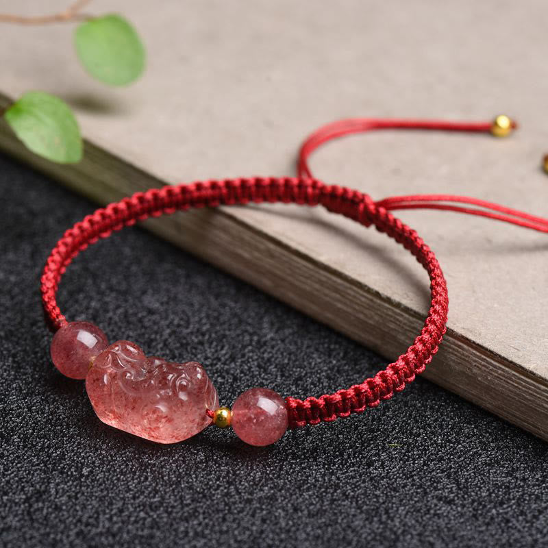 KarmaRipple's Authentic Strawberry Quartz PiXiu Fortunate Red String Bracelet p5