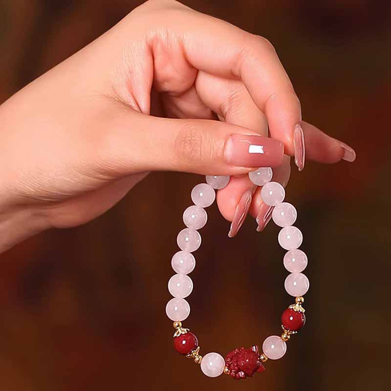 KarmaRipple's Authentic Pink Gemstone Cinnabar Nine Tailed Fox Love Bracelet p7