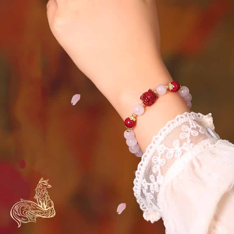 KarmaRipple's Authentic Pink Gemstone Cinnabar Nine Tailed Fox Love Bracelet p8