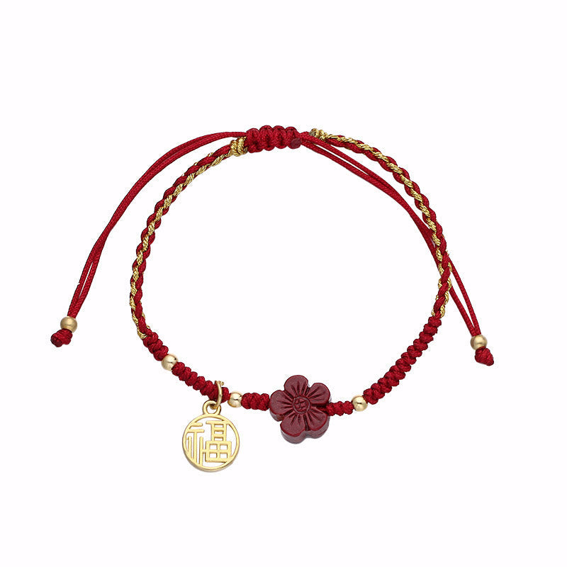 KarmaRipple's Cinnabar Flower Fu Character Blessing Woven String Bracelet p9
