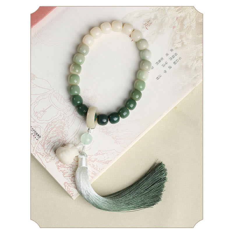 KarmaRipple's Authentic Gradient Bodhi Seed Fortune Money Bag Lotus Wisdom Tassel Wrist Mala p6