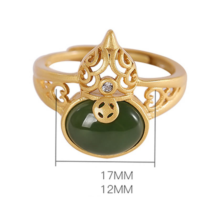 KarmaRipple's Gourd Cyan Jade Bronze Coin Success Fortune Adjustable Ring p11
