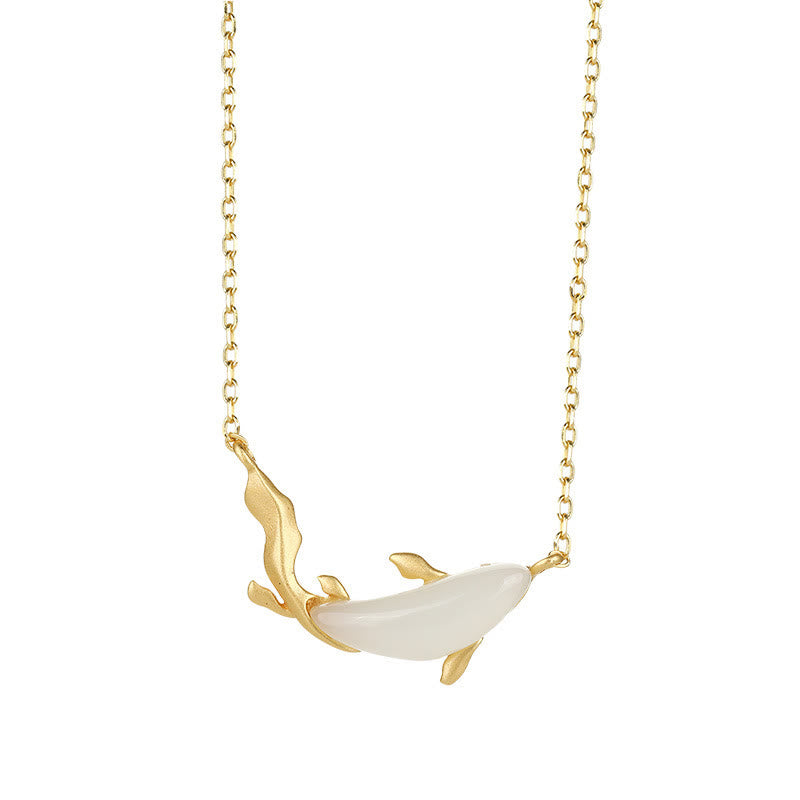 KarmaRipple's 925 Sterling Silver Ivory Jade Dolphin Fortune Pendant Necklace p20