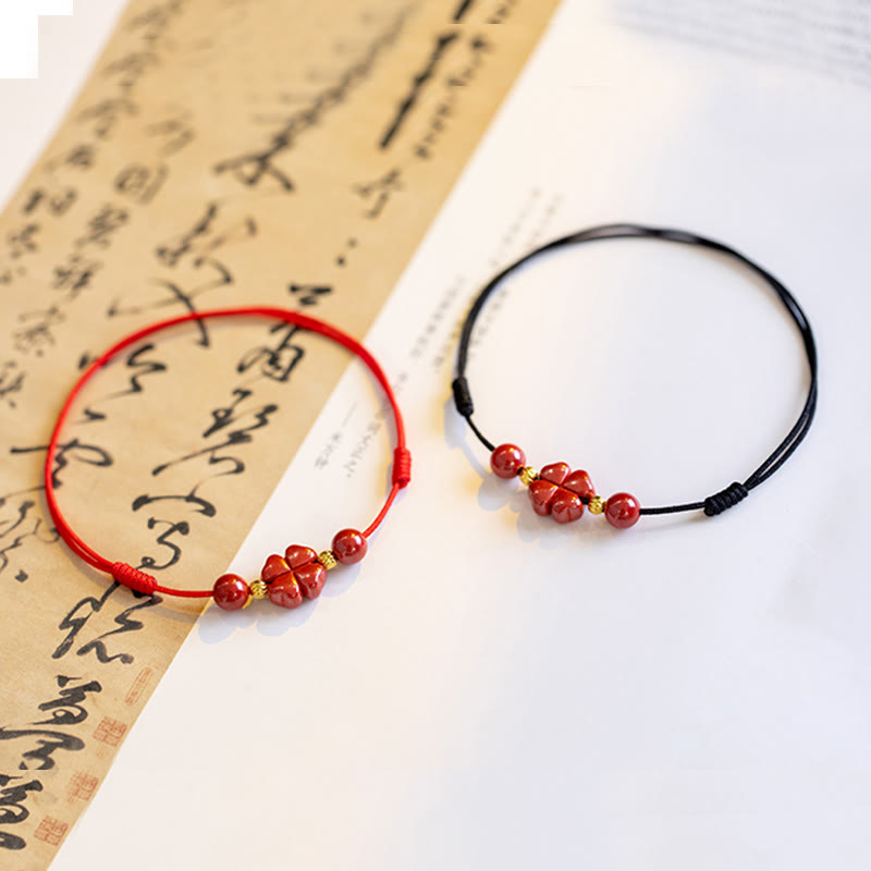 KarmaRipple's Four Leaf Clover Cinnabar Blessing Calm String Bracelet Anklet p3