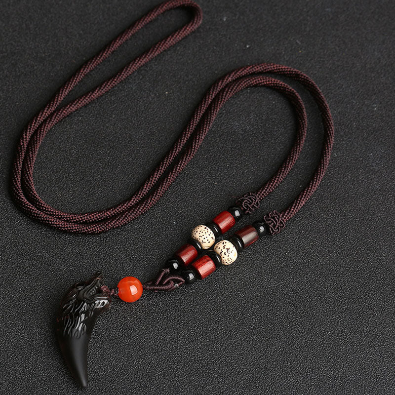 KarmaRipple's Authentic Ice Obsidian Wolf Tooth Pattern Courage Pendant Necklace p4