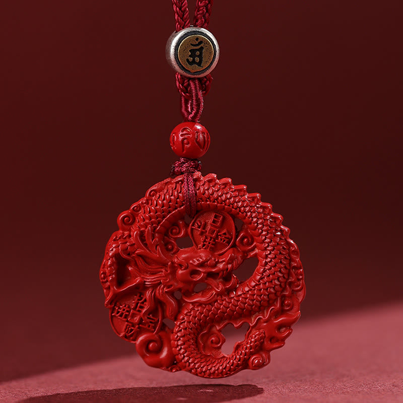 KarmaRipple's Year of the Dragon 925 Sterling Silver Authentic Cinnabar Bronze Coin Fortune Pendant Necklace p1