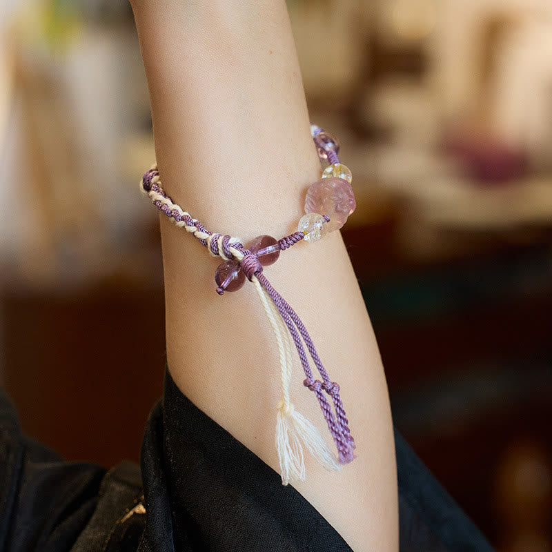 KarmaRipple's Authentic Fluorite Amethyst Silver Sheen Obsidian Tiger's Eye Protection Rope Bracelet p6