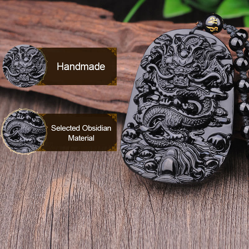 KarmaRipple's Black Obsidian Stone Dragon Fulfilment Necklace Pendant p8