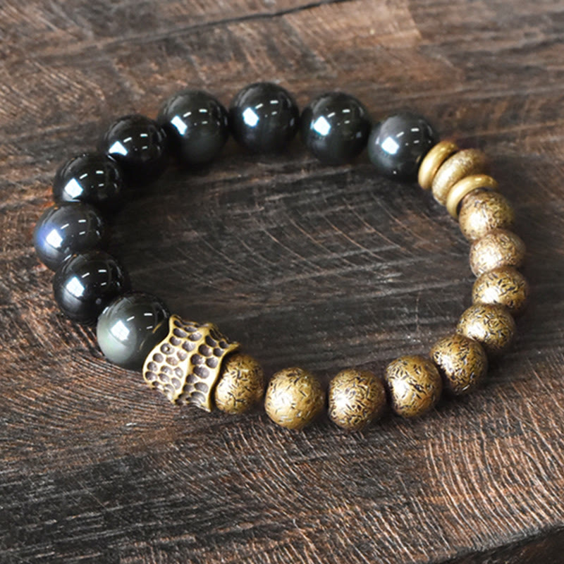 KarmaRipple's Rainbow Obsidian Bronze Bead Positive Transformation Bracelet p1